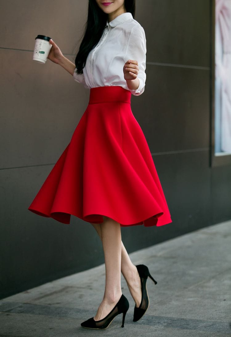 High Waisted Knee Length Bottoms Pleated Skirt in Skirts