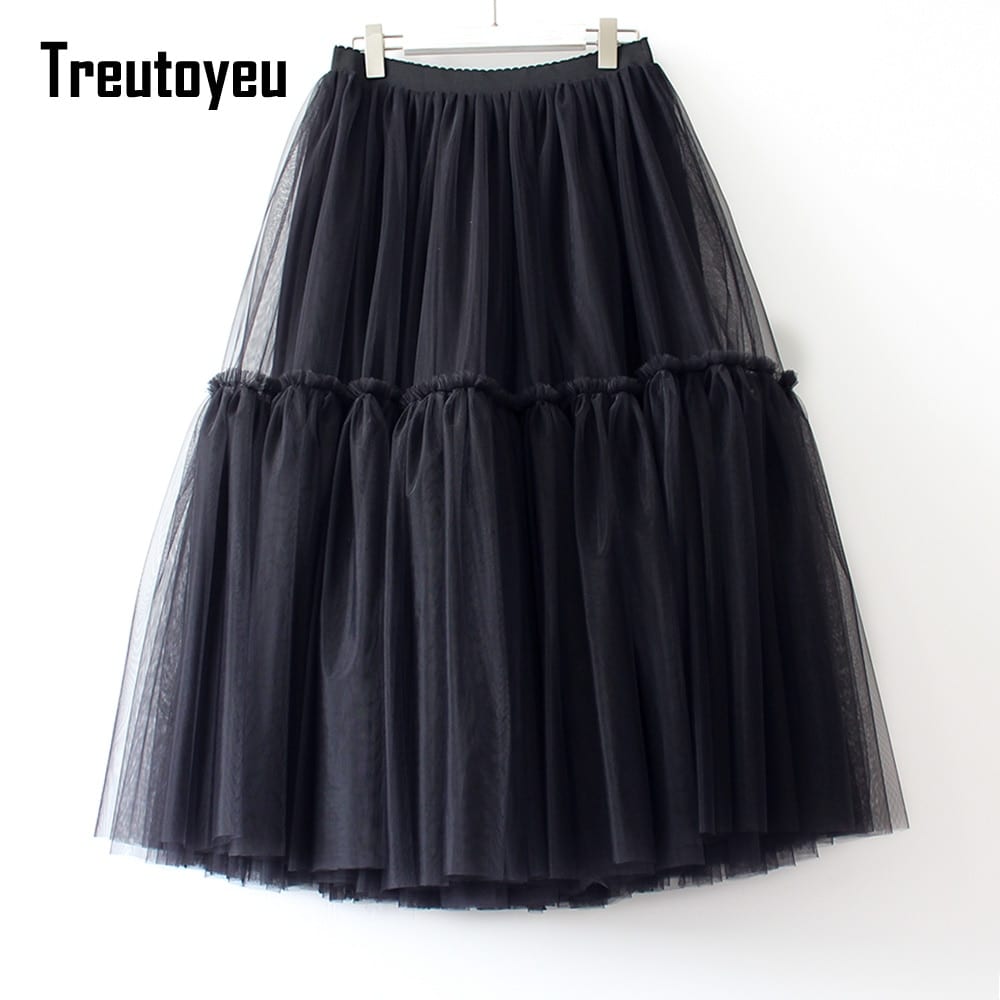 Vintage Gothic Pleated Long Tulle High Waisted Soft Mesh Skirt ...