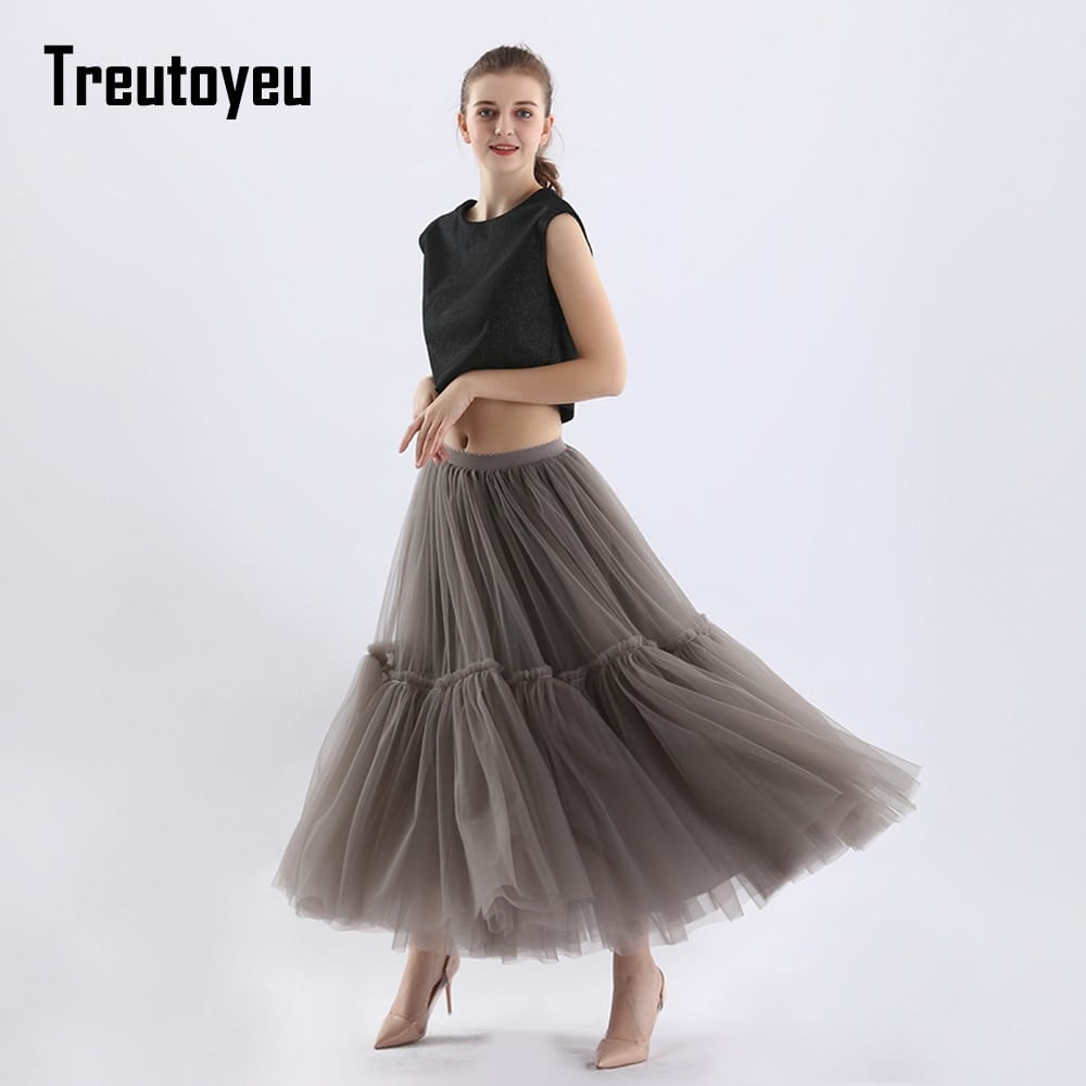 Vintage Gothic Pleated Long Tulle High Waisted Soft Mesh Skirt in Skirts