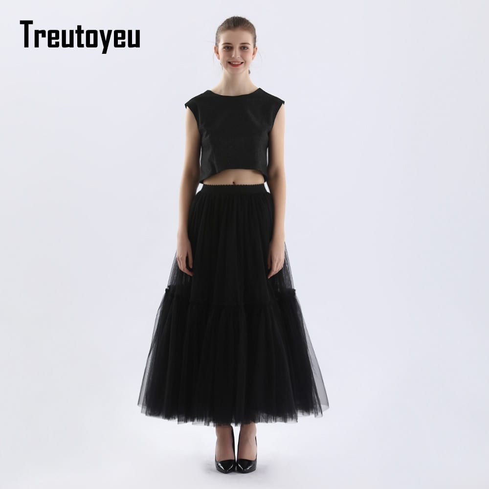Vintage Gothic Pleated Long Tulle High Waisted Soft Mesh Skirt in Skirts