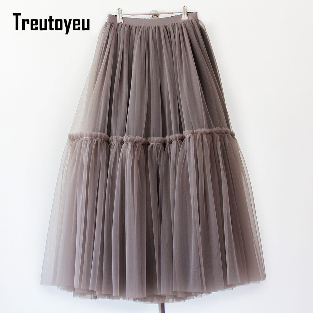 Vintage Gothic Pleated Long Tulle High Waisted Soft Mesh Skirt ...
