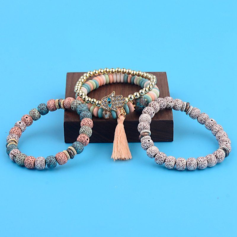 Vintage 4Pcs/Lot Bohemia Stone Beads Tassel Pendants Bracelets Set in Bracelet & Anklets