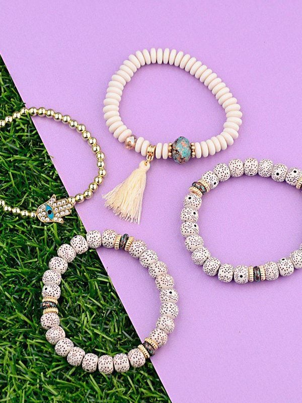 Vintage 4pcs/lot bohemia stone beads tassel pendants bracelets set