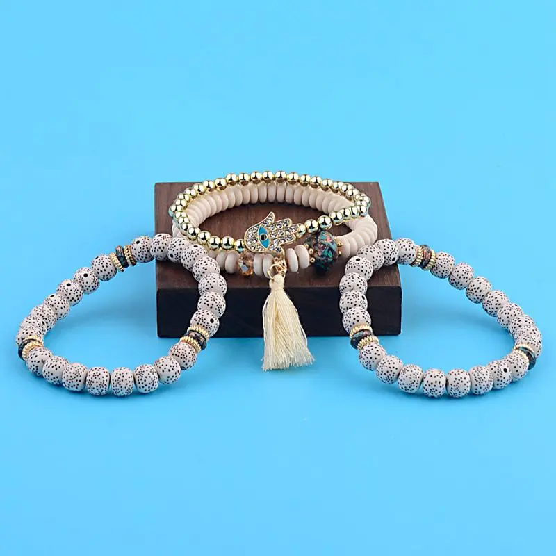 Vintage 4Pcs/Lot Bohemia Stone Beads Tassel Pendants Bracelets Set in Bracelet & Anklets