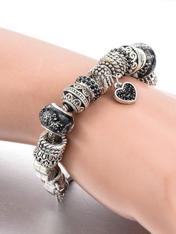 BLACK Heart Zircon Crystal Bracelet Jewelry in Bracelet & Anklets