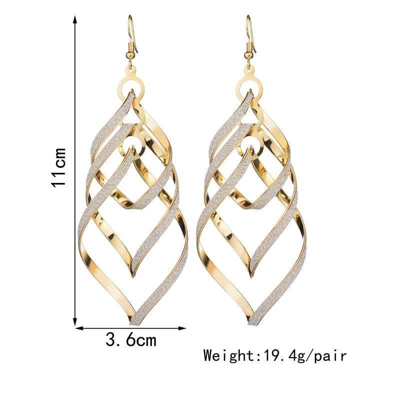 Spiral curved punk crystal statement wave design long drop earring