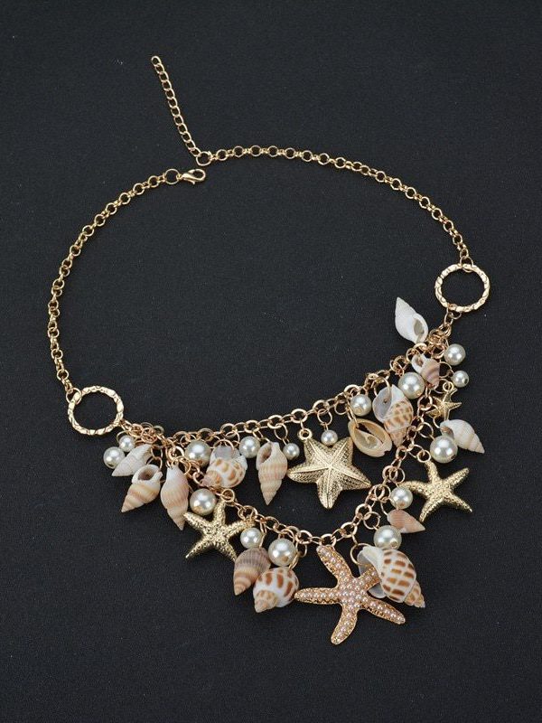 Choker Chain Statement Beach Shine Starfish Shell Necklace in Necklaces