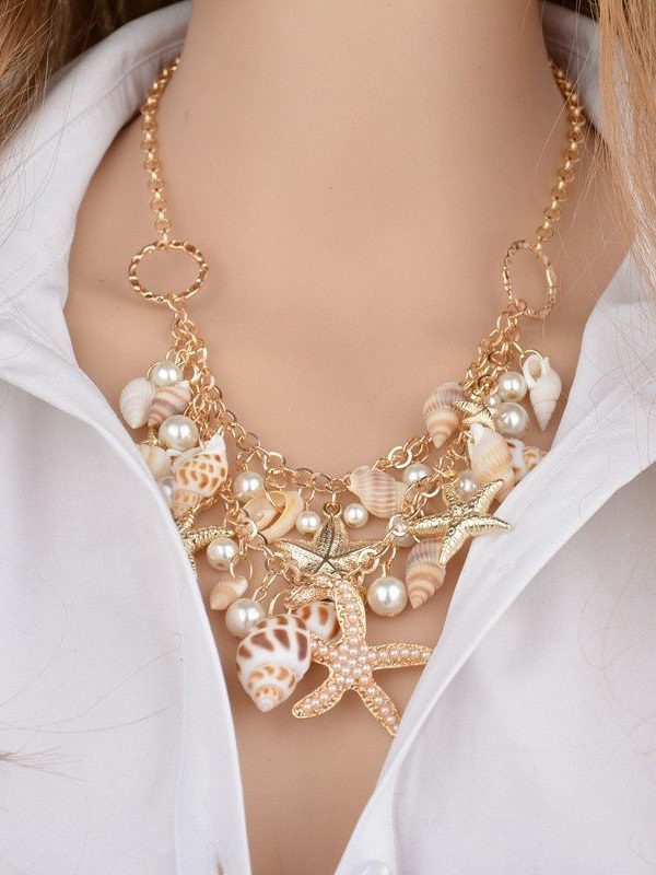 Choker chain statement beach shine starfish shell necklace