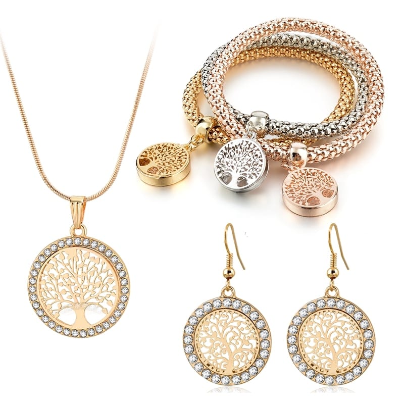 Luxury gold tree of life jewelry sets