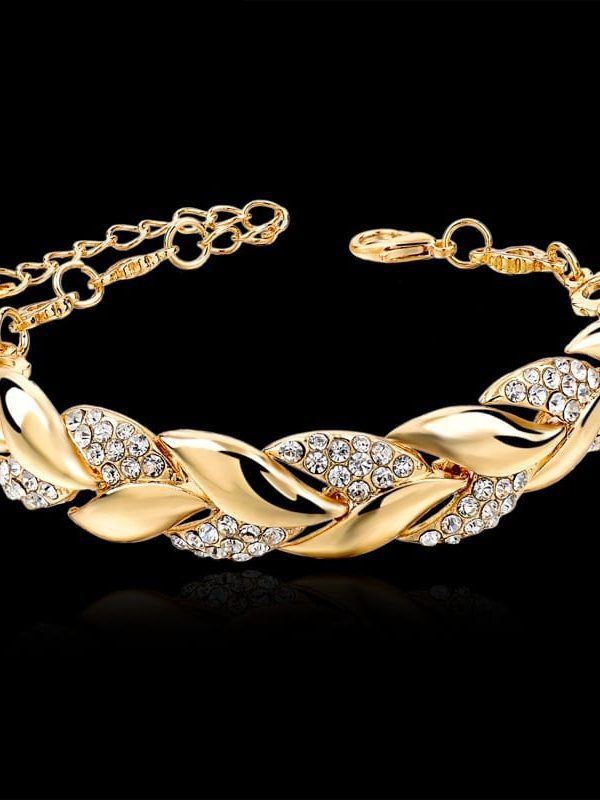 Cubic Zirconia Gold Gold Leaf Bracelet in Bracelet & Anklets