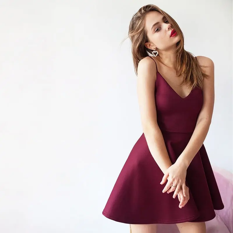 Sexy solid color a line sleeveless high waist party club dress