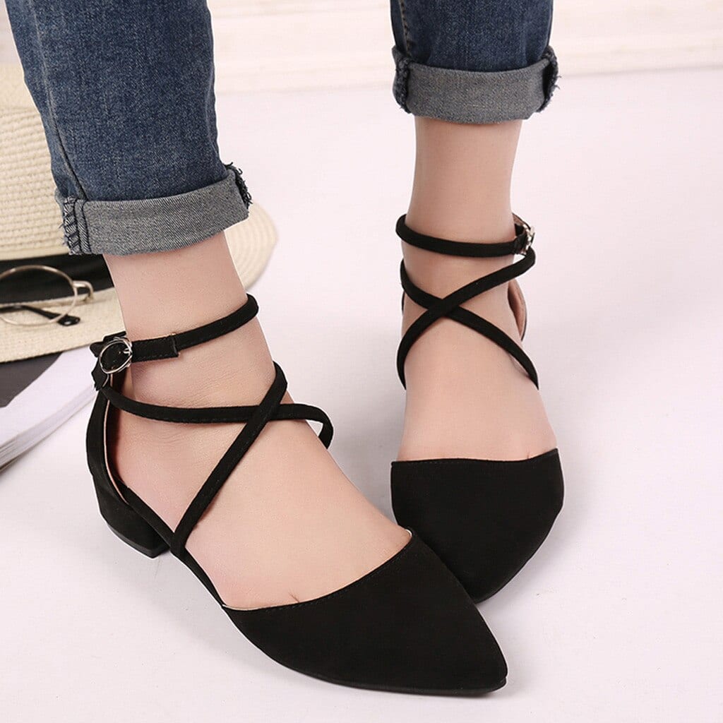 Casual Point Toe Buckle Strap Square Heel Sandals in Women's Sandals