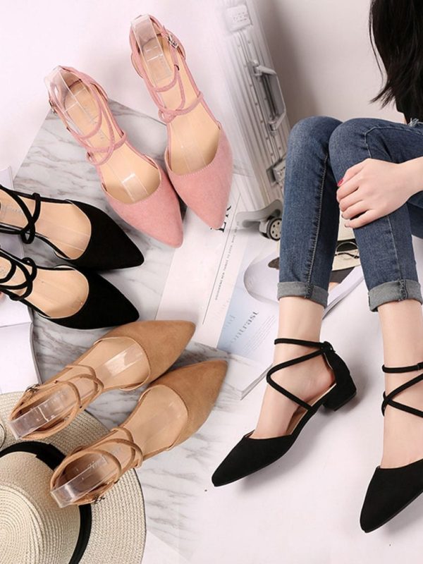 Casual point toe buckle strap square heel sandals