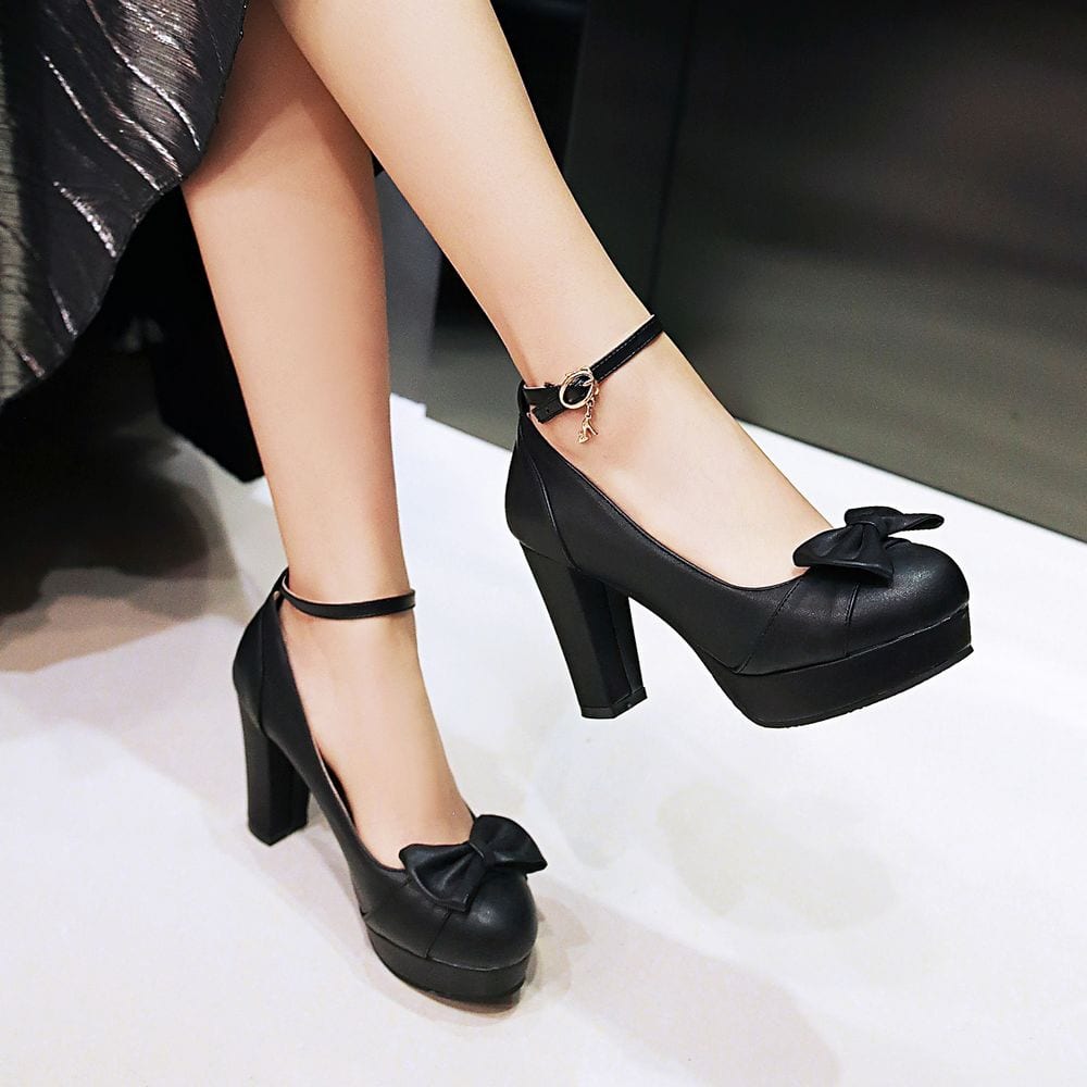 Sweet bow high heels platform bottom white shoes