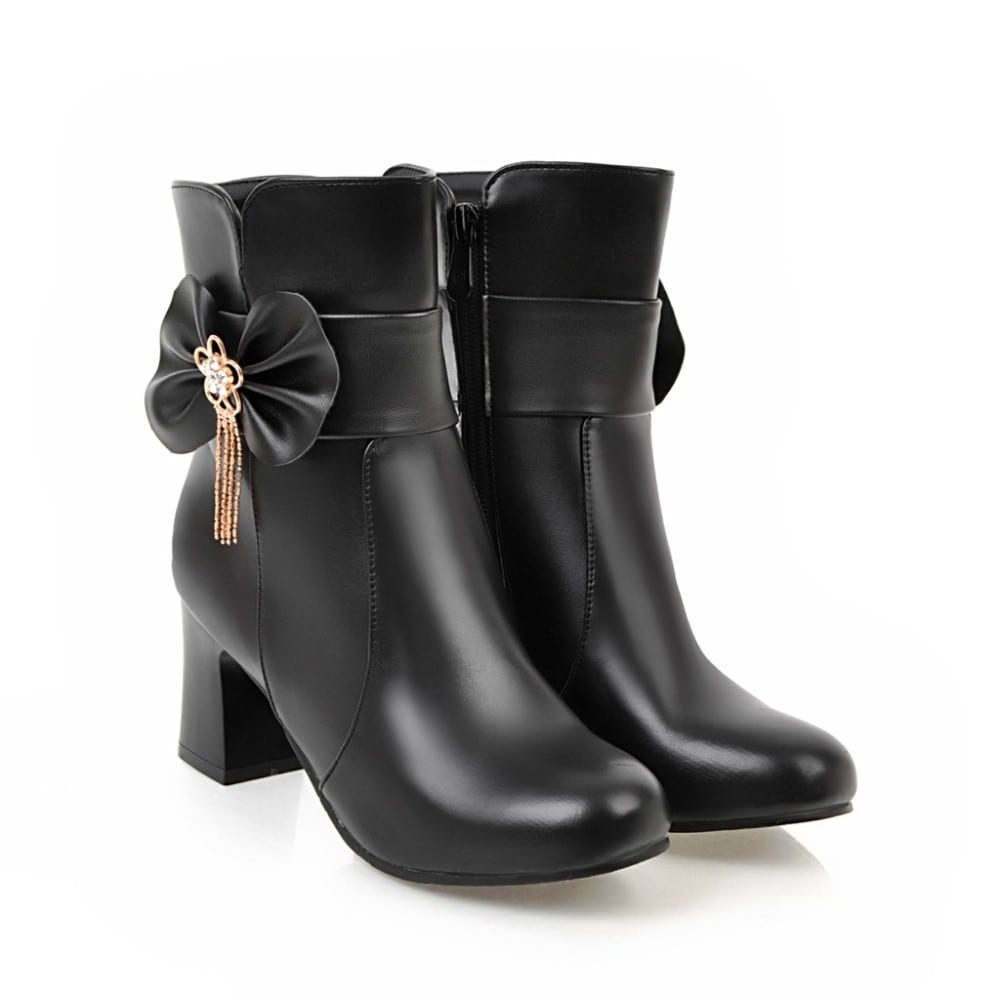 Round headtoe high heels zip boots - Women's Boots - Uniqistic.com