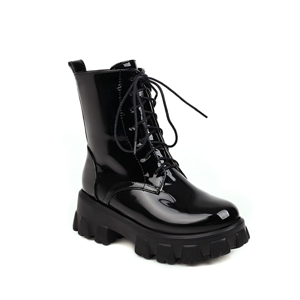 Patent Leather Platform Ankle High Heel Boots - Women's Boots - Uniqistic.com