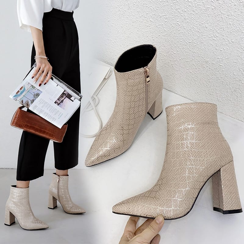 Snake pointed toe high heels ankle boots - Women's Boots - Uniqistic.com
