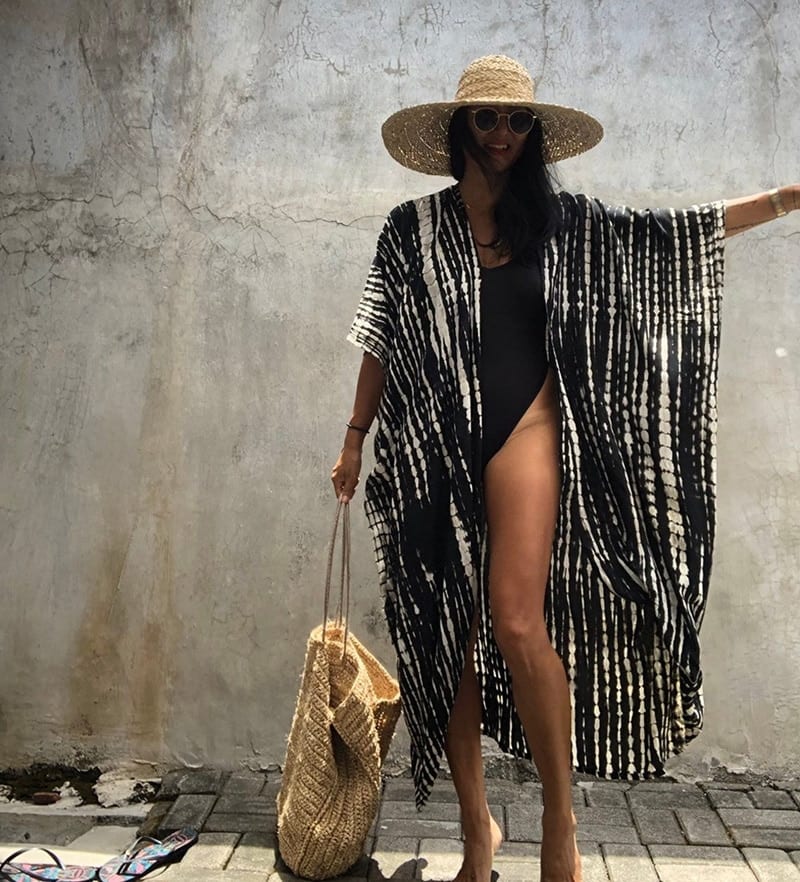 Halo Dyeing Beach Cover Up With Sashes Kimono in Swimsuits