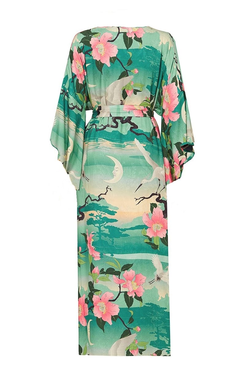 Floral Print Flare Sleeve Sashes Summer Beach Cover Up Swimwear in Swimsuits