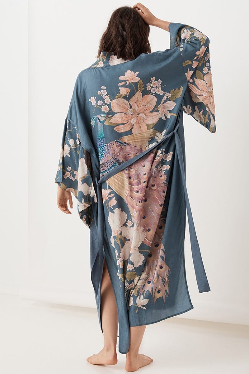 Fitshinling Flare Sleeve Beach Kimono With Sashes in Flowery Summer Dress