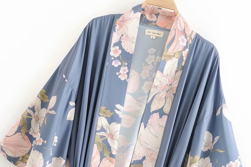 Fitshinling Flare Sleeve Beach Kimono With Sashes - Flowery Summer Dress - Uniqistic.com