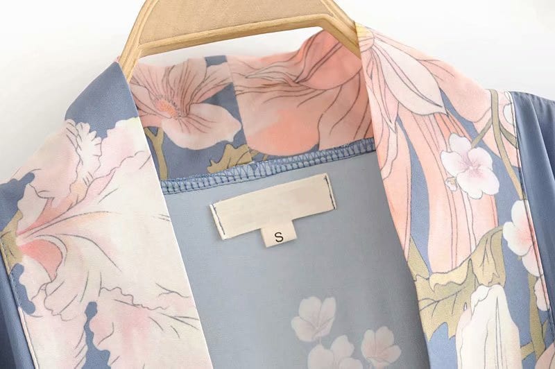 Fitshinling Flare Sleeve Beach Kimono With Sashes - Flowery Summer Dress - Uniqistic.com