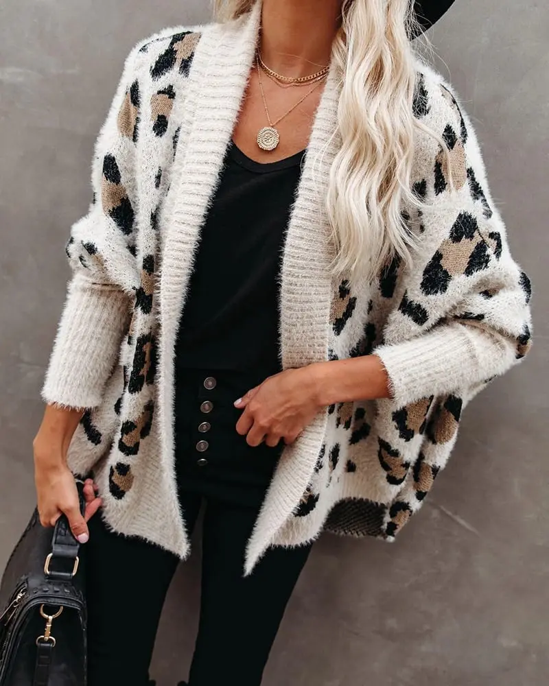 Fitshinling Fuzzy Leopard Long Cardigan - Sweaters - Uniqistic.com