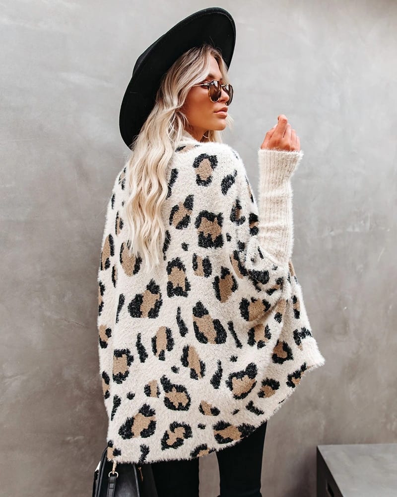 Fitshinling Fuzzy Leopard Long Cardigan in Sweaters