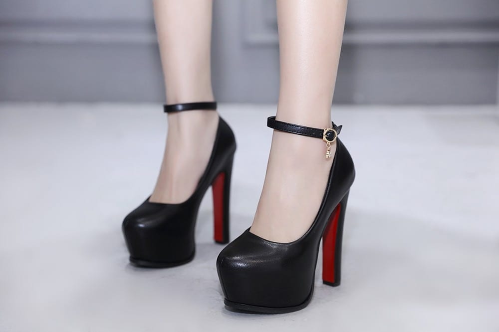Ankle Strap Platform Thick Heeled Black Beige Pumps - Women's Pumps - Uniqistic.com