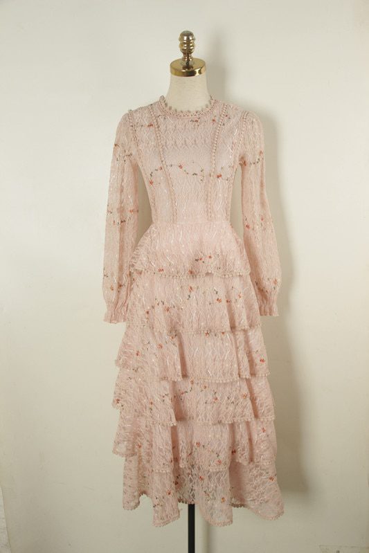 Pink Lace Embroidery Maxi Dress - Dresses - Uniqistic.com