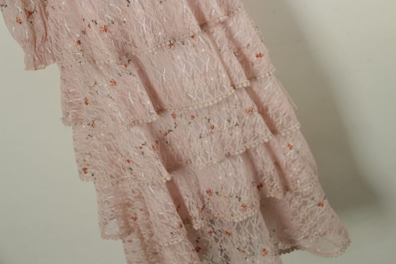 Pink Lace Embroidery Maxi Dress in Dresses