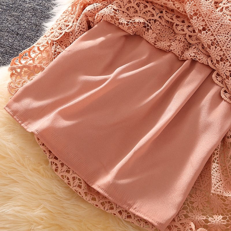 Elegant Pink Lace Short-Sleeve A-Line Dress - Dresses - Uniqistic.com