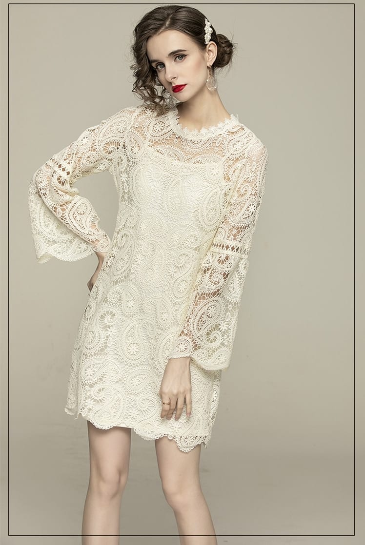 Elegant Flare Sleeve Short Lace Dress | Uniqistic.com