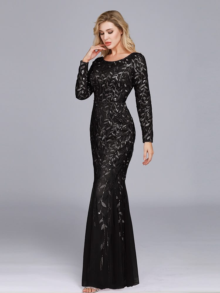Plus Size Mermaid O Neck Full Sleeve Lace Appliques Tulle Long Party Gown - Evening Dresses - Uniqistic.com