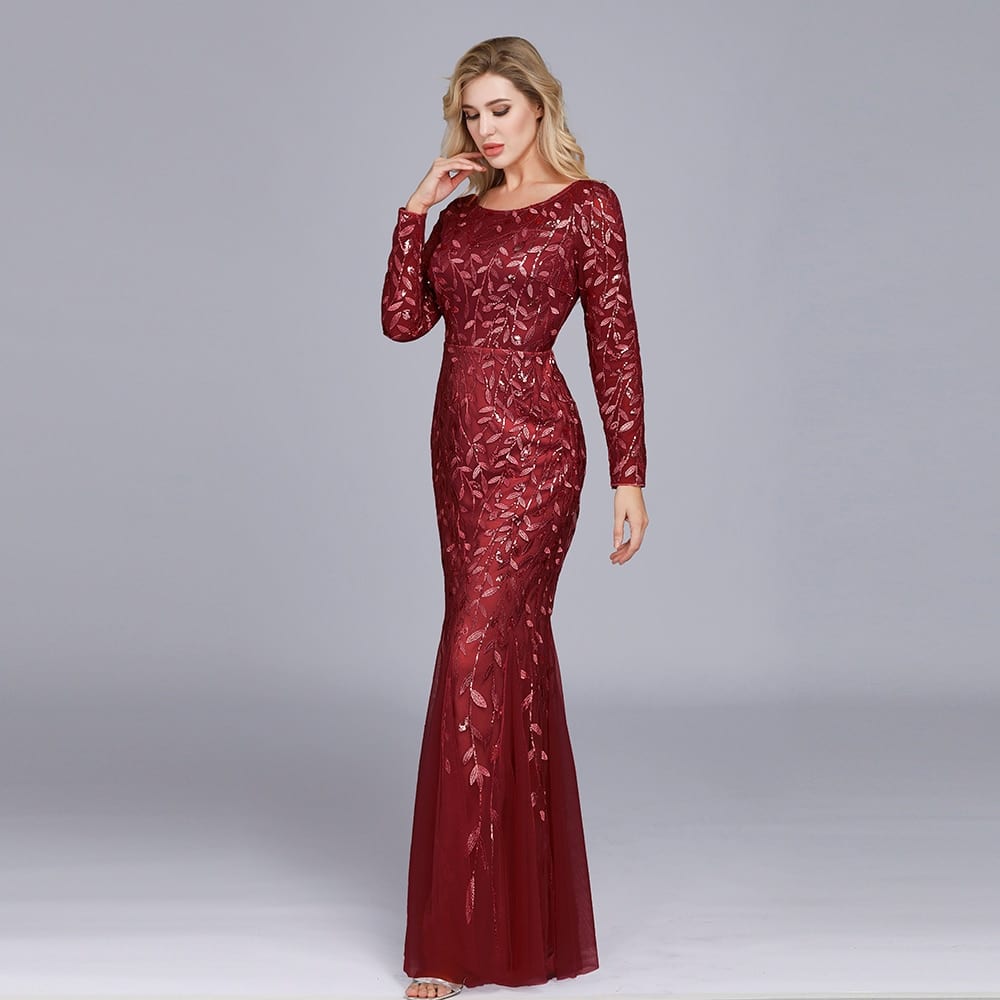 Plus Size Mermaid O Neck Full Sleeve Lace Appliques Tulle Long Party ...