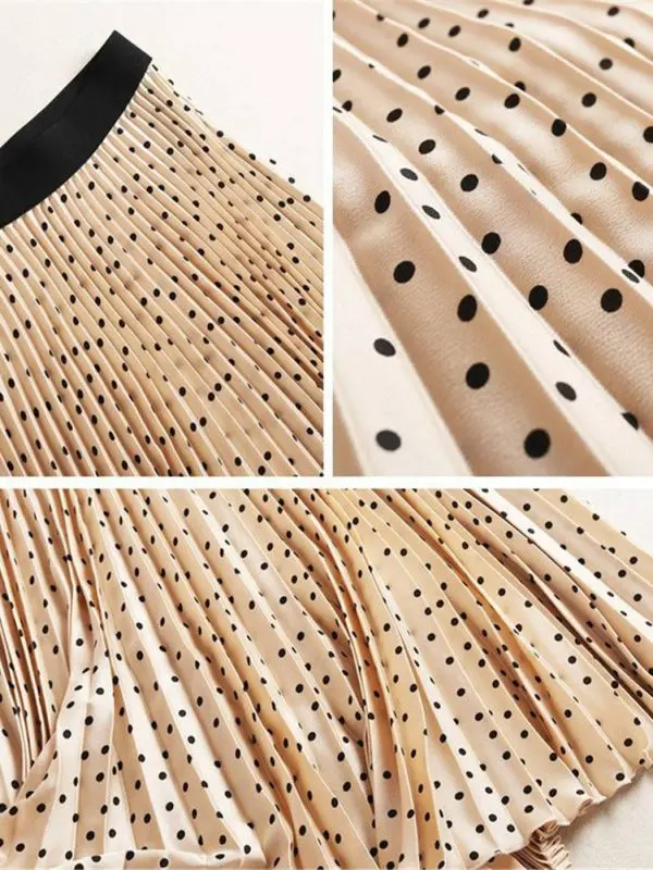 High Waist Dots Print Pleated Midi Skirt in Skirts