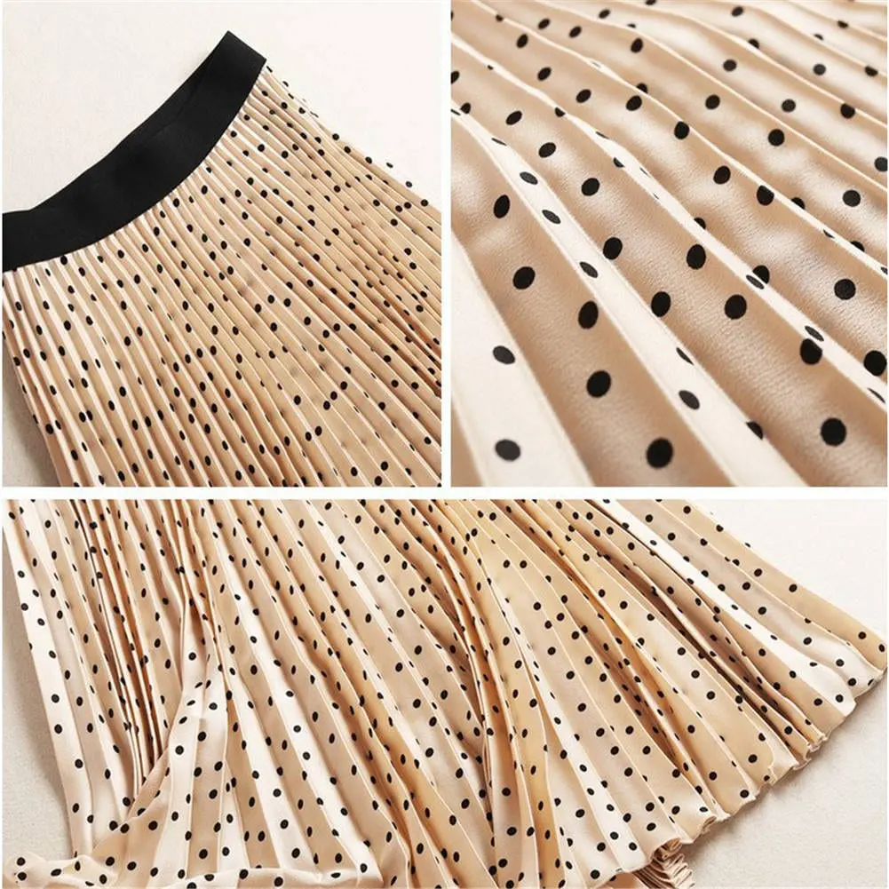 High Waist Dots Print Pleated Midi Skirt - Skirts - Uniqistic.com