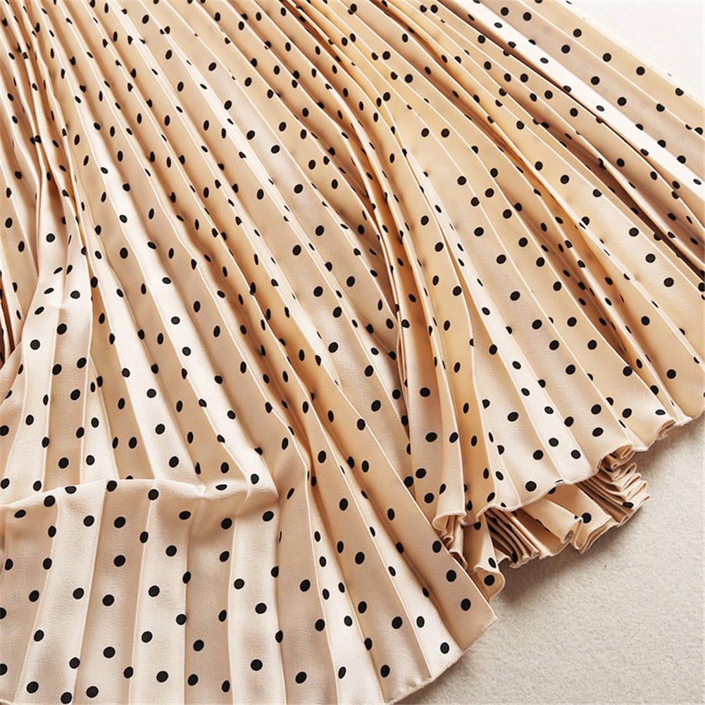 High waist dots print pleated midi skirt