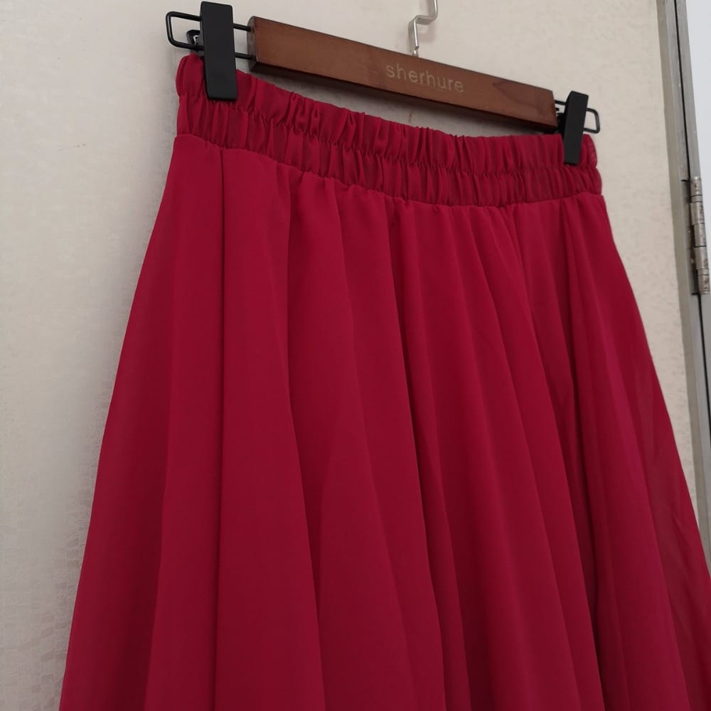 Bohemia long stretch high waist solid chiffon a-line skirt