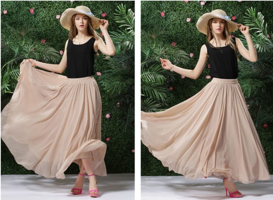 Bohemia long stretch high waist solid chiffon a-line skirt