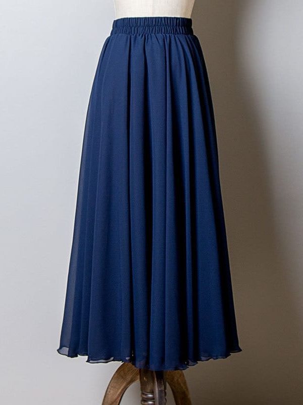 Bohemia Long Stretch High Waist Solid Chiffon A-Line Skirt in Skirts