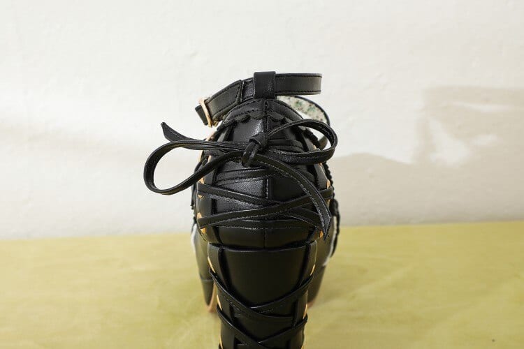 10cm High Heel Buckle Platform Cute Bow Lace Princess Lolita Shoes in Women's Pumps