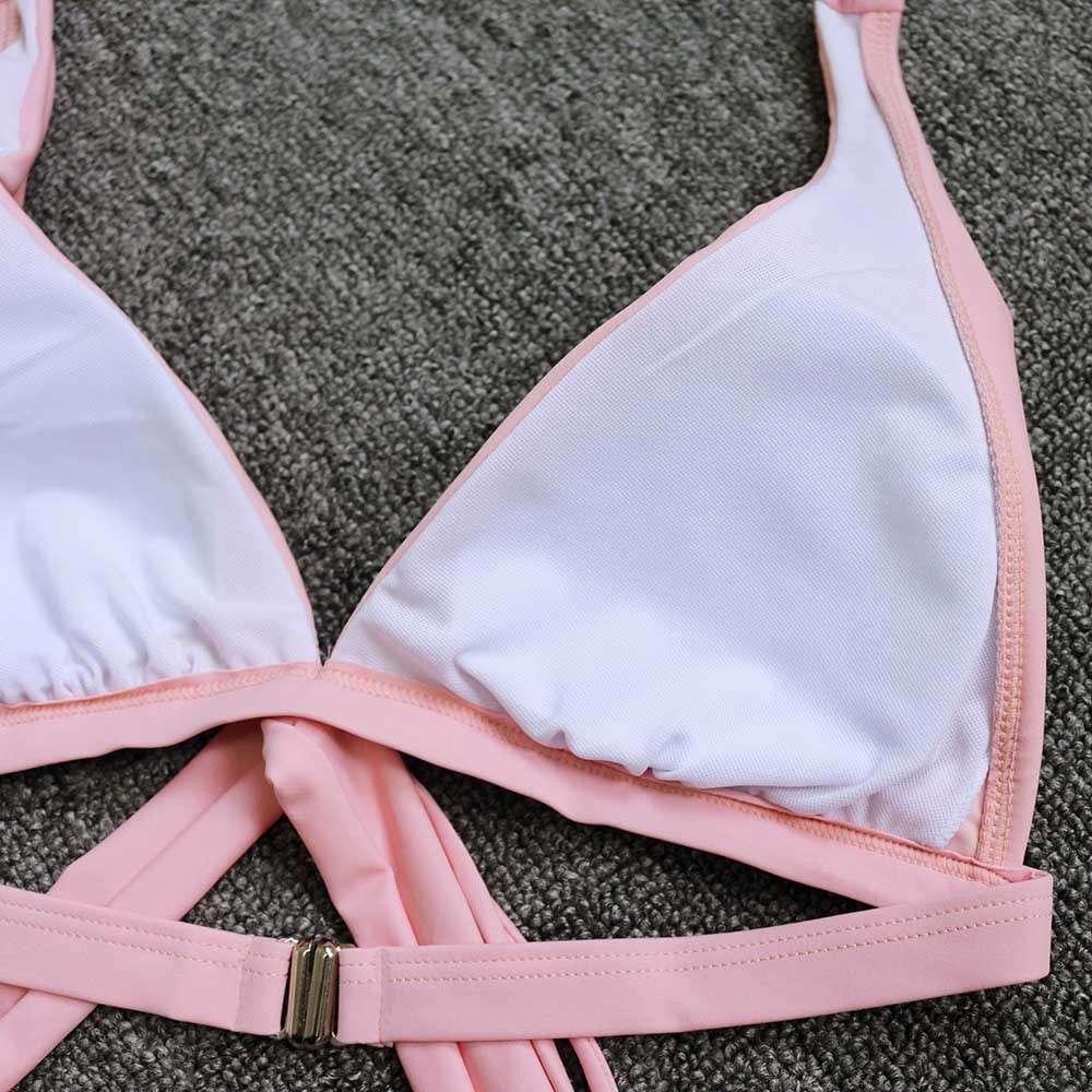 Pink High Waist Push Up Bandage Bikini - Swimsuits - Uniqistic.com