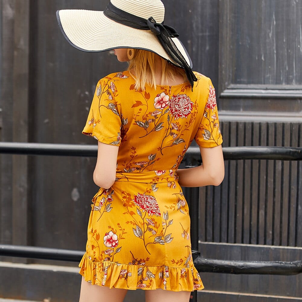 V Neck Flowery Short Sundresses - Dresses - Uniqistic.com
