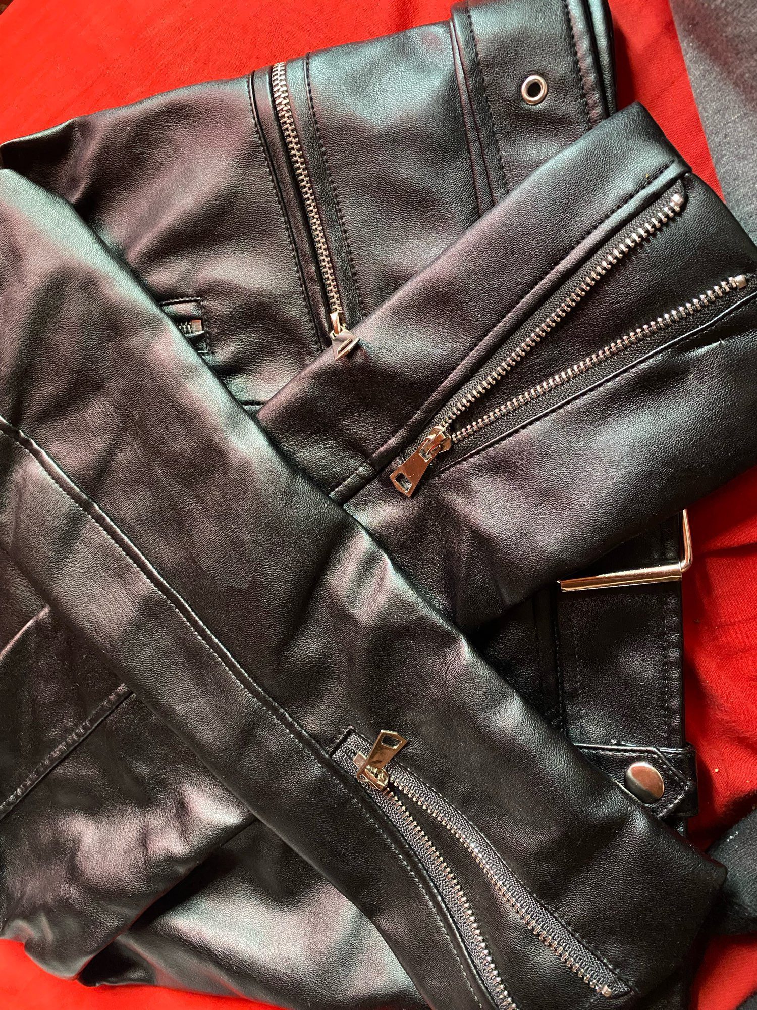 Black Faux Leather Zipper Turn-down Collar Motor Biker Jacket ...