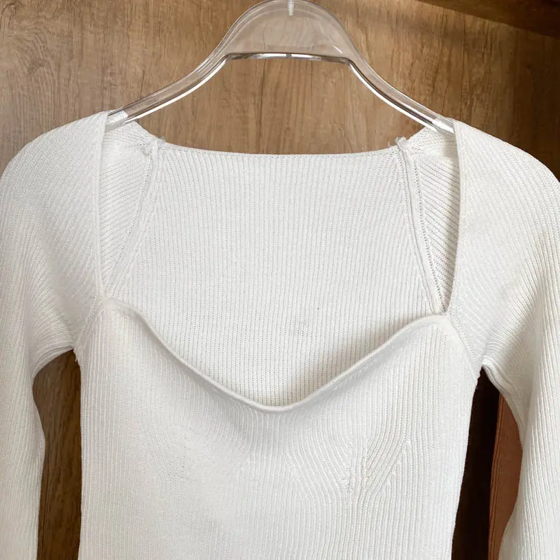 Square Collar Long Sleeve Woman Knitted Pullover - Sweaters - Uniqistic.com
