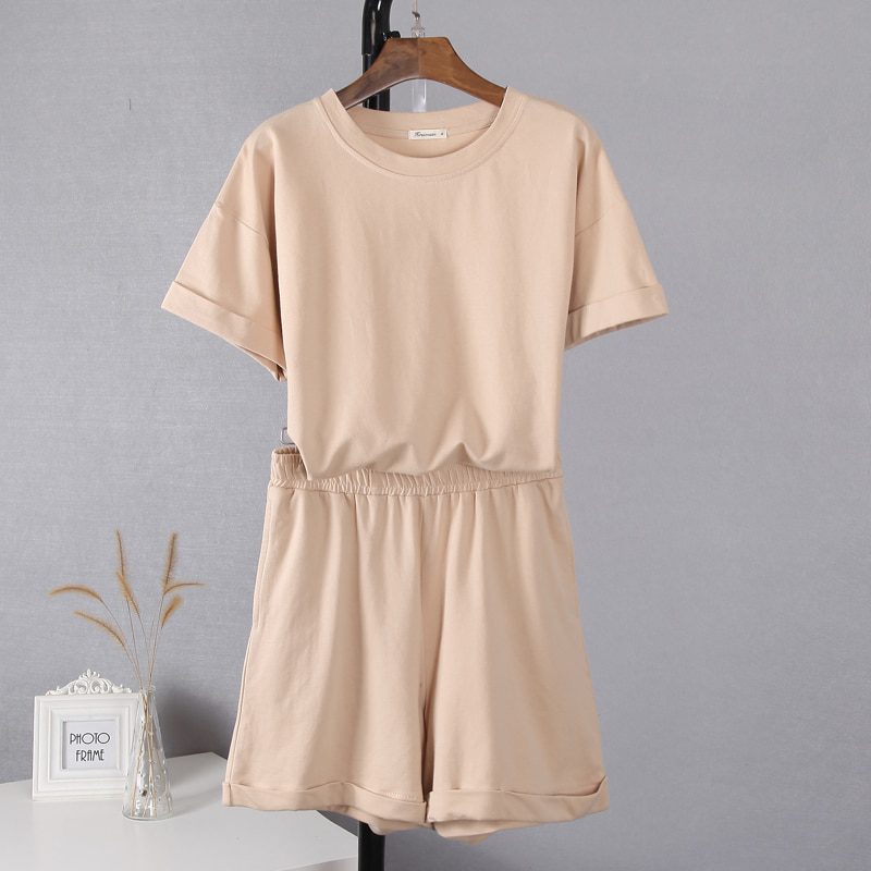 Casual Two Pieces Short Sleeve T Shirts and High Waist Short Pants in Shorts