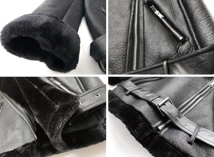Thick Faux Leather Fur Sheepskin Aviator Jacket in Coats & Jackets