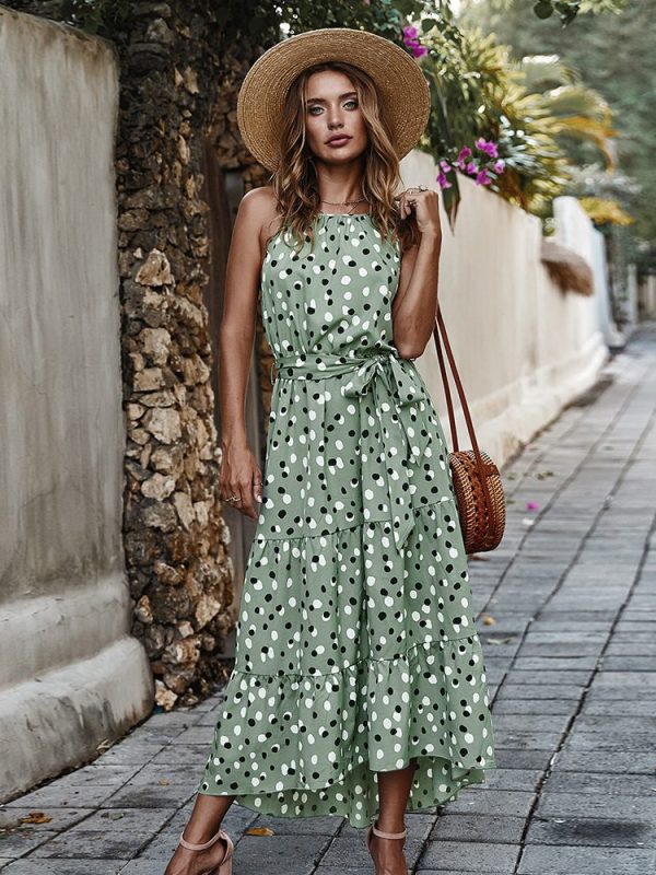 Summer polka dot vacation style large swing dress