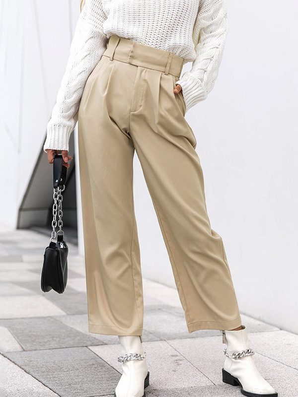 Apricot High Waist Office Lady High Street Pocket Straight Cargo Pants in Pants